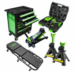 Pack servante + Clé à choc élec + Cric + Chandelles + Chariot de vi...