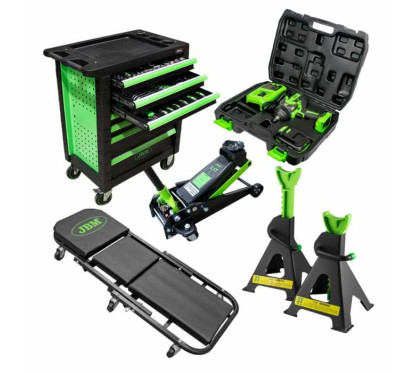 Pack servante + Clé à choc élec + Cric + Chandelles + Chariot de visite