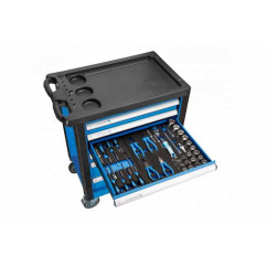 Wózek warsztatowy wyposażony w 6 szuflad i 171 narzędzi, do szerokiej gamy schowków.