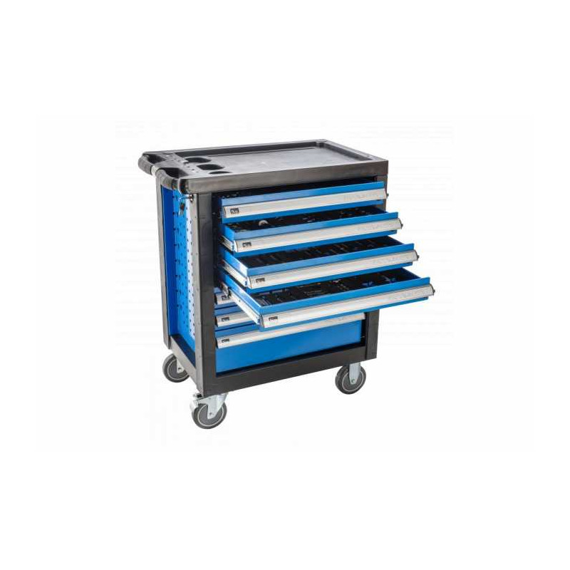 Workshop trolley equipped with 7 drawers and 258 tools, for optimal storage. Superior quality.