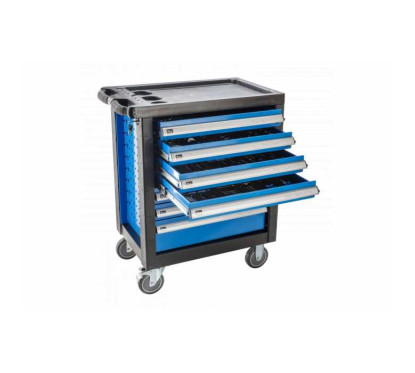 Workshop trolley equipped with 7 drawers and 258 tools, for optimal storage. Superior quality.