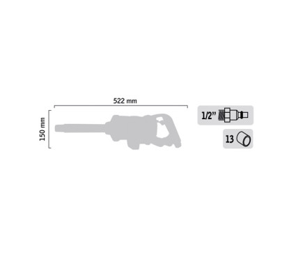 Impact wrench 1" 2900 Nm - long spindle