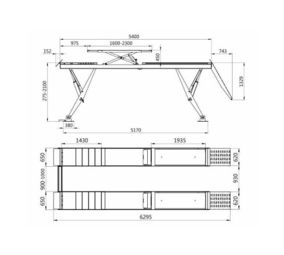 Dubbele schaarhoogwerker 5,5t + hulplift 4t